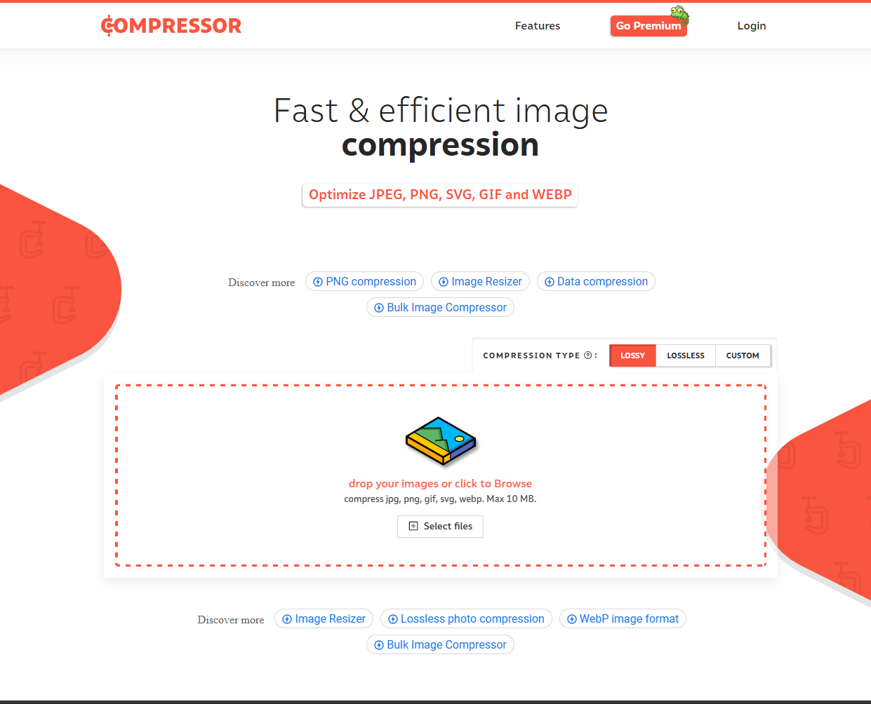Giao diện công cụ nén ảnh Compressor.io