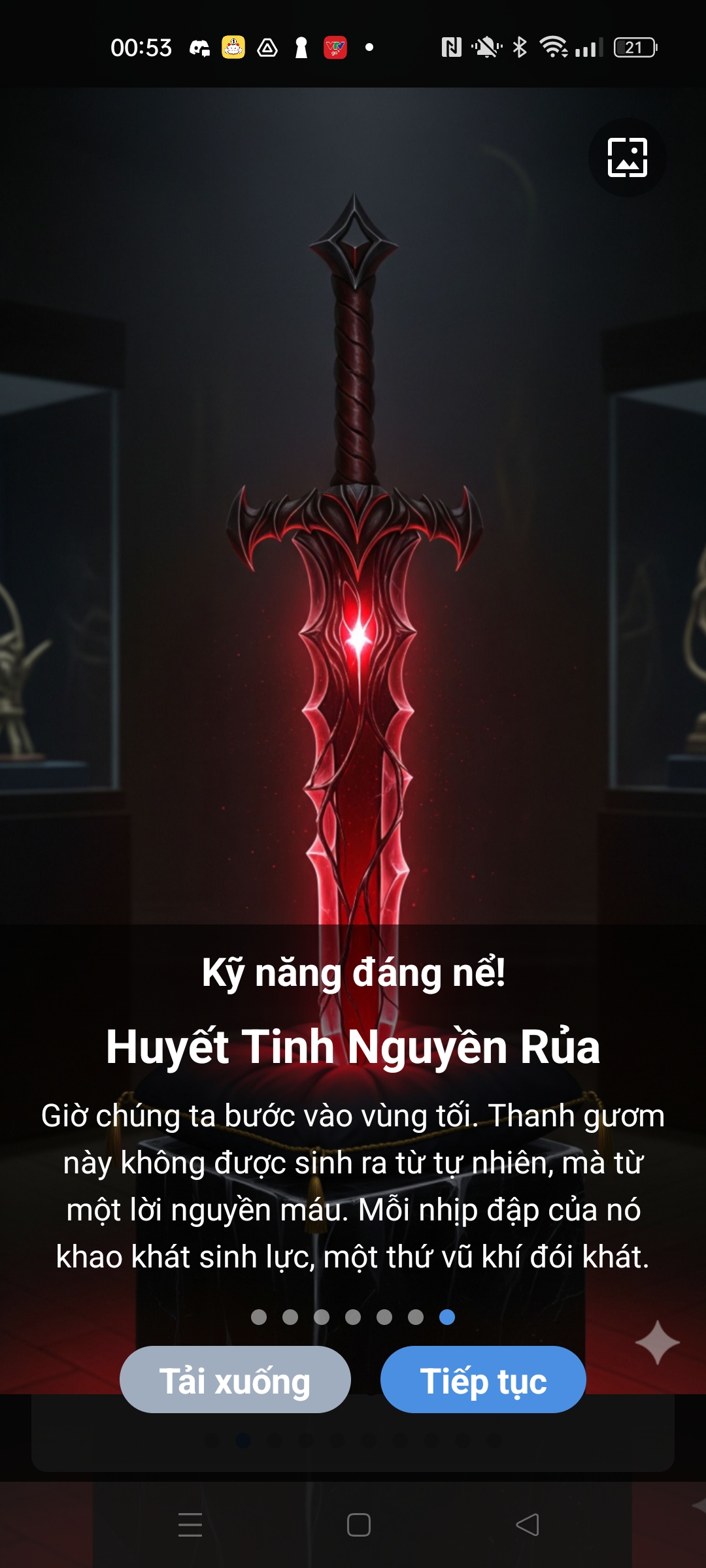 Giao diện trong game Merge Saga hiển thị hình ảnh đã được mở khóa cùng với phần cốt truyện tương ứng